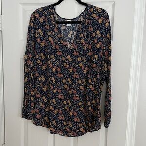 Old Navy Navy Floral V-Neck Blouse
